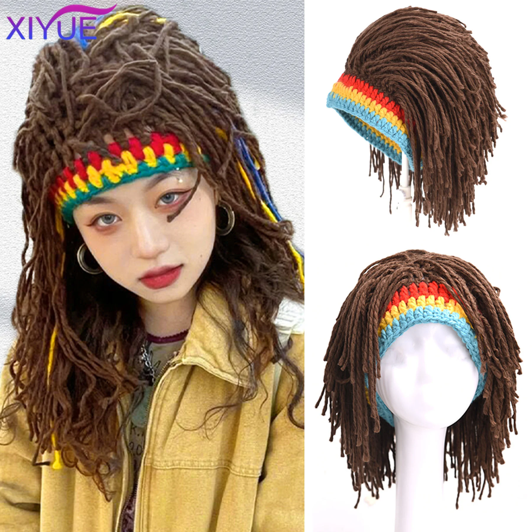 

XIYUE Jamaican Knitted Beanies Wig Braid Hat Reggae Dreadlocks Unisex Rasta Hair Hat Handmade Fancy Wig Caps