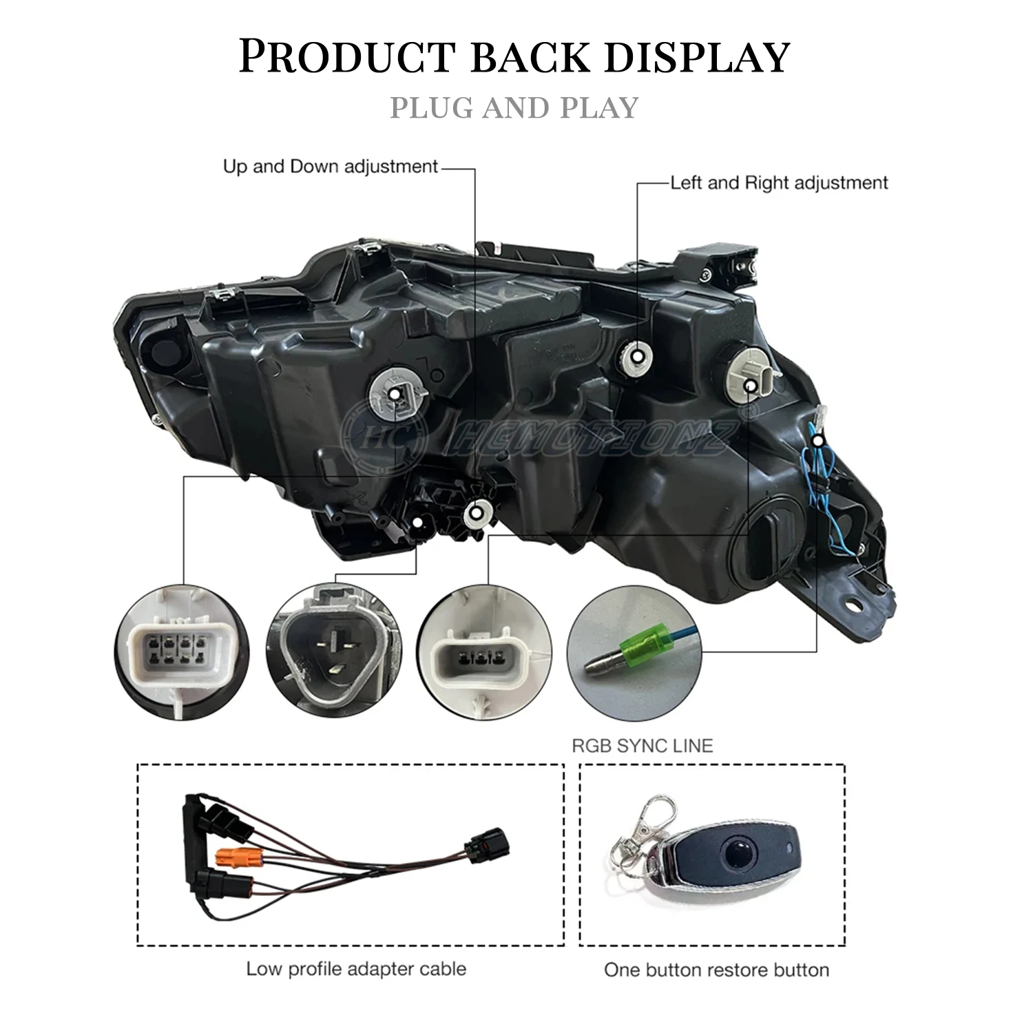 HCMOTIONZ Factory wholesale Car Accessories Front Lamps 2016-2021 Plug and play DRL Styling RGB LED Headlights for