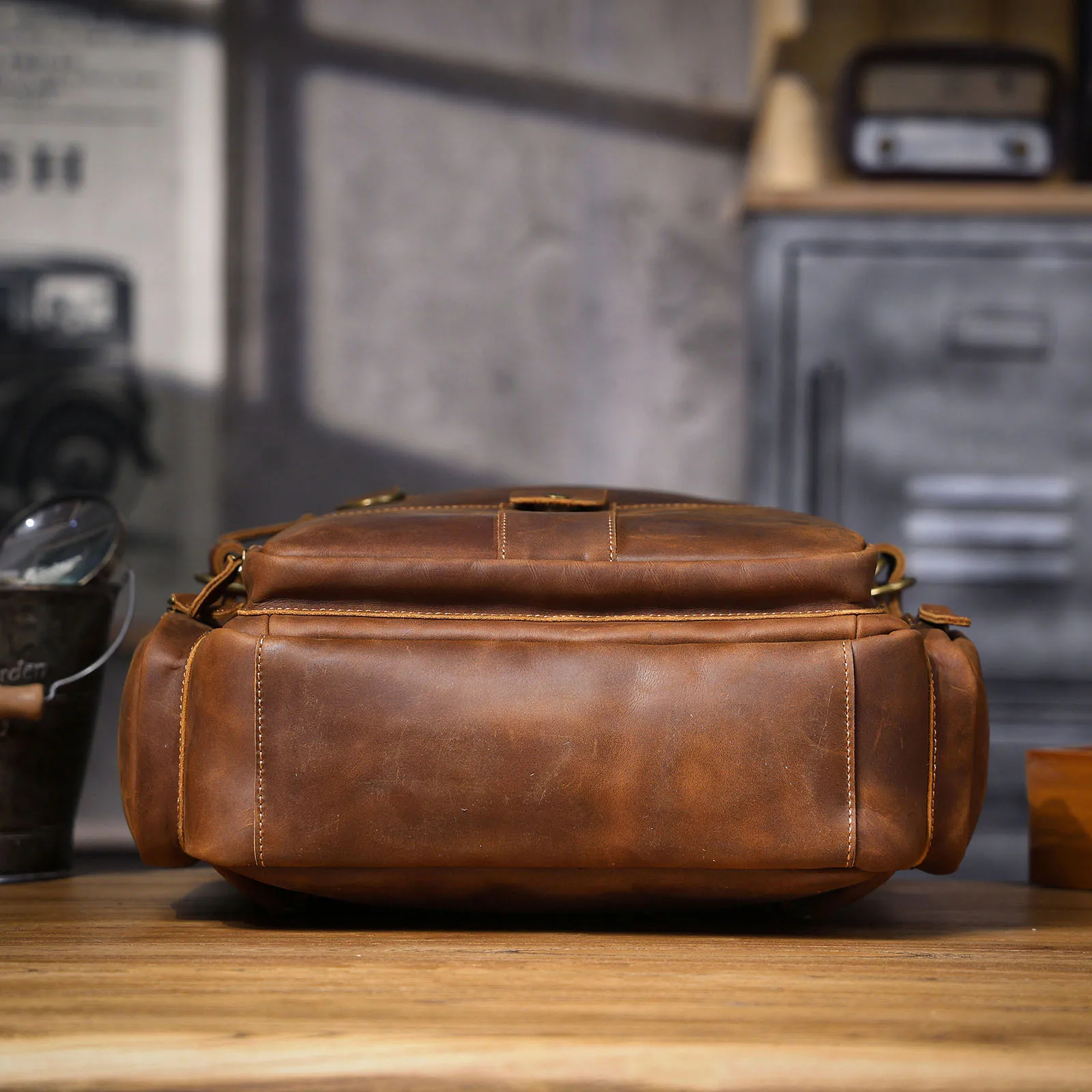 S.WORKER Vintage Echtleder-Rucksack Laptop-Tasche Casual Crazy-Horse-Leder Schultasche Outdoor-Reise-Weekender-Tasche – Detail 22