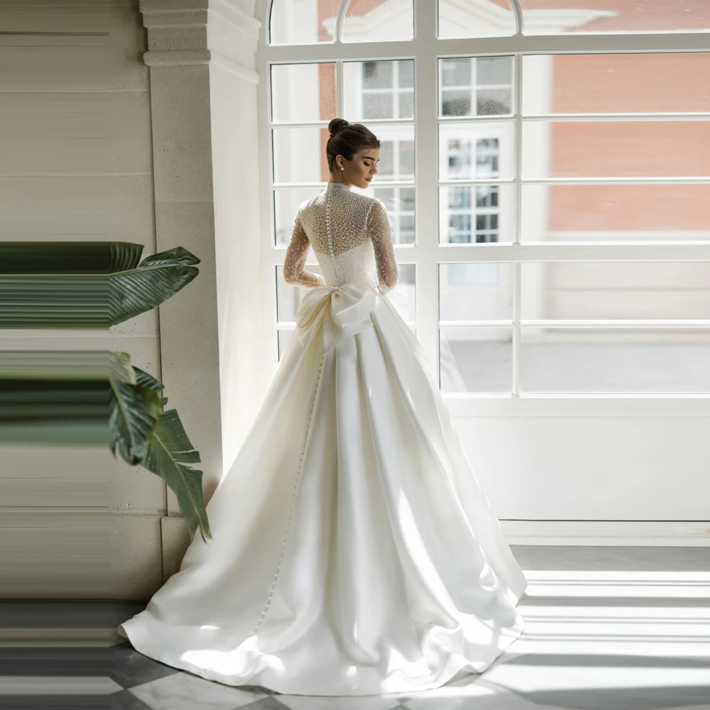 2026 Illusion Satin Wedding Dresses For Women High Neck Lvory A-Line Bride Gown Mopping Length Ball Vestidos De Noiva Customized