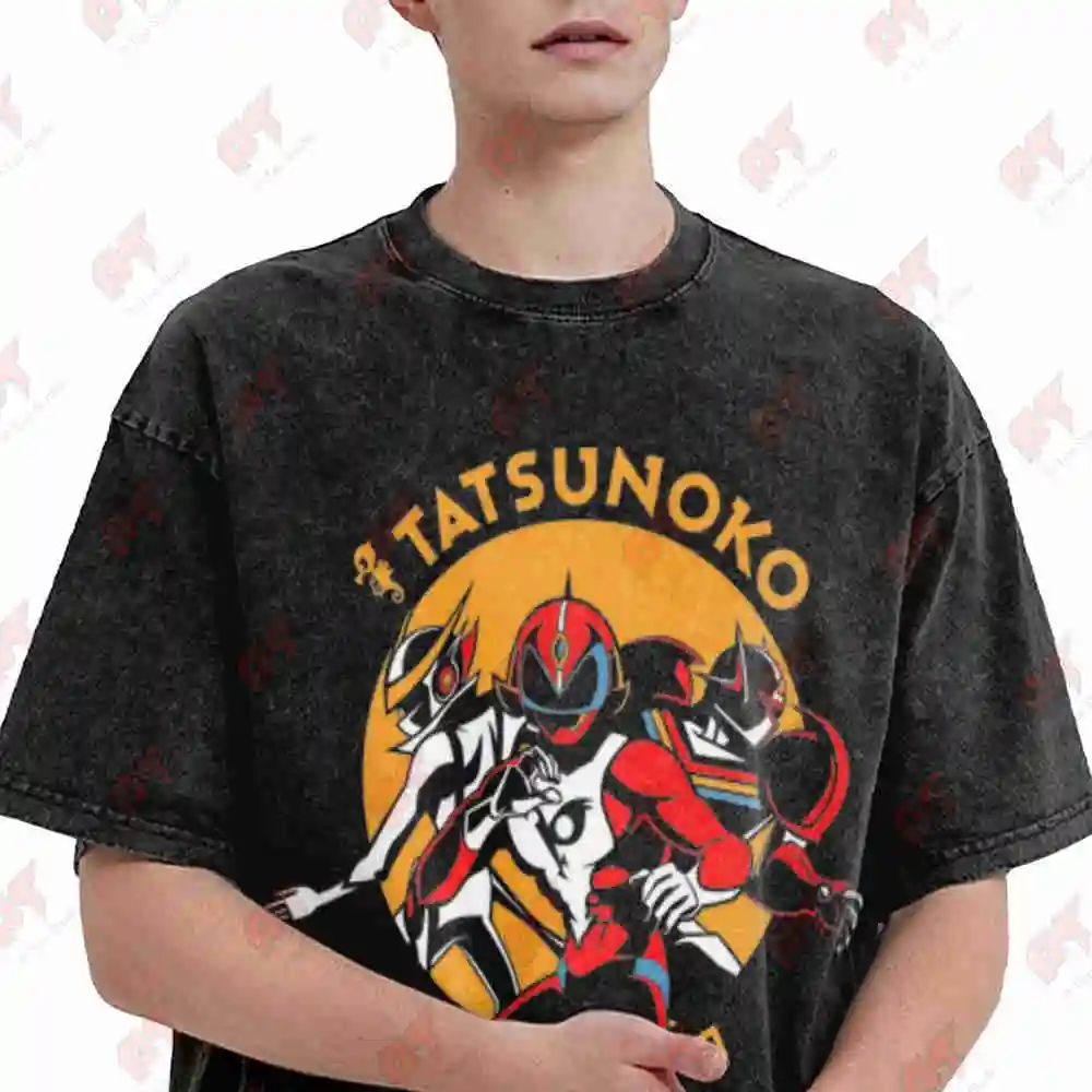 Trio Tatsu Polymar Japan Superheroes Anime Hurricane Vintage Grendizer Vintage Washed Tee Pure Cotton T-Shirt