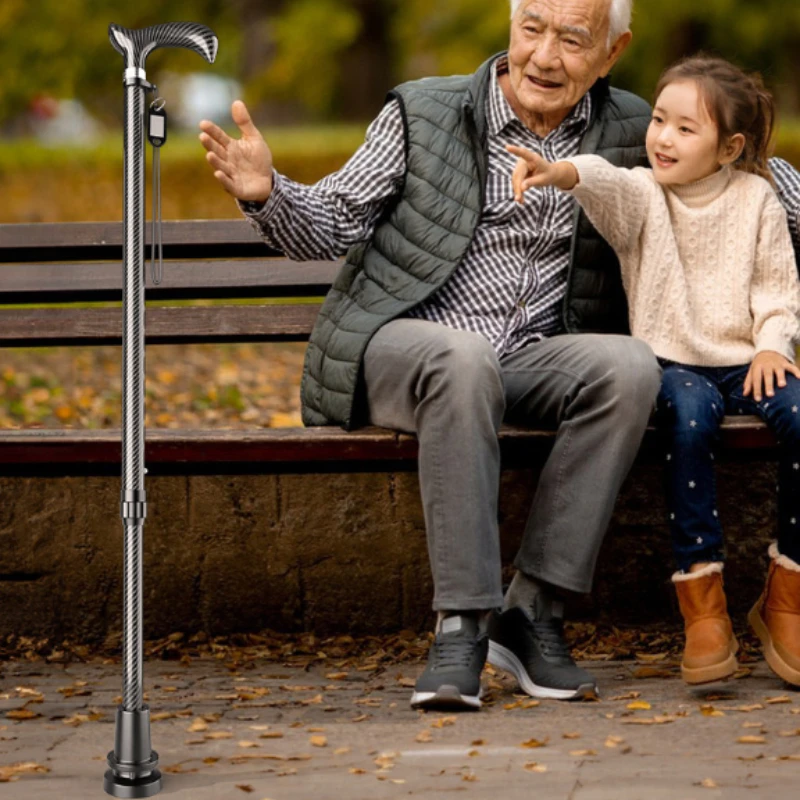 Ultra-light Carbon Fiber Telescopic Cane, Walking Stick, Assisting Walking During Hiking, Anti-slip and Fall-proof Hiking Pole,