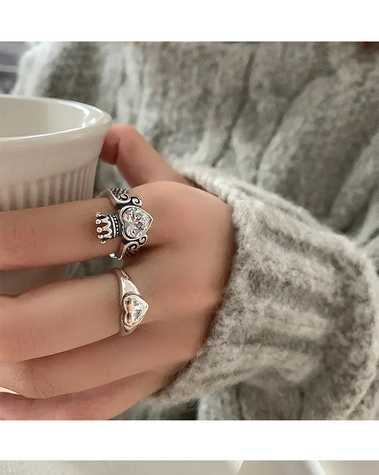 925 فضة تاج القلب الزركون خواتم للنساء موضة أناقة غرامة مجوهرات اكسسوارات الحفلات هدايا #4