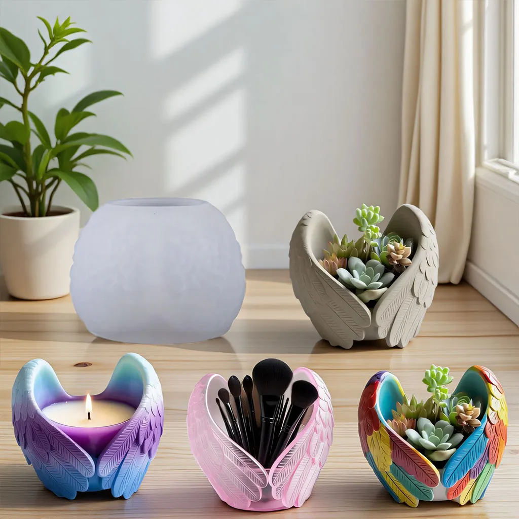 Angel Wings Silicone Mold DIY Gypsum Flowerpot Mould Wings Candle Holder Molds Succulent Flower Pot Concrete Storage Jar Moulds
