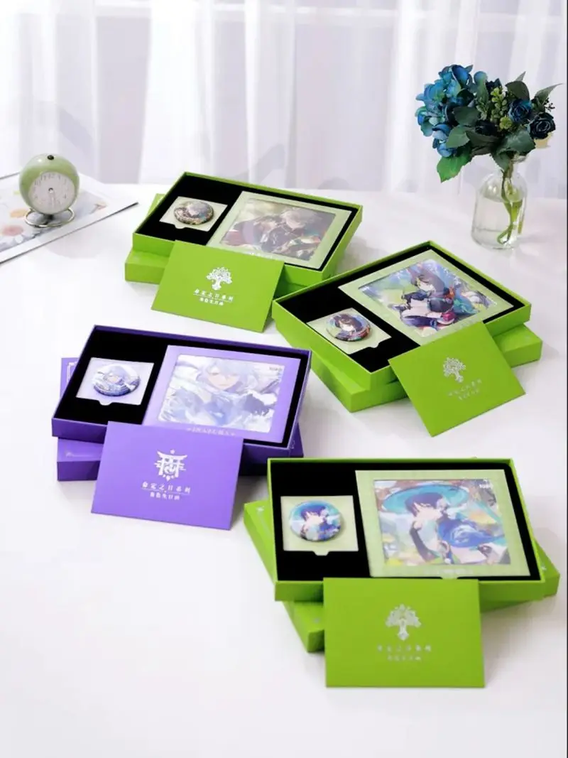 [Genuine] In Stock Game GENSHIN IMPACT Anime Character Gift Box Wanderer Cosplay Accessories 3D Badge DIY Color Paper Letter Set