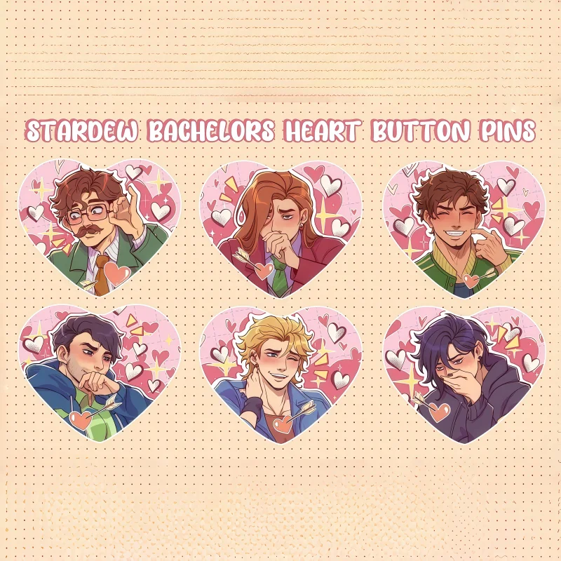 Star Dew Valley Bachelors Heart Button Pins Alex Elliott Acrylic Badge Cute Game Pelican Fan Backpack Jacket Cosplay Decor Gift