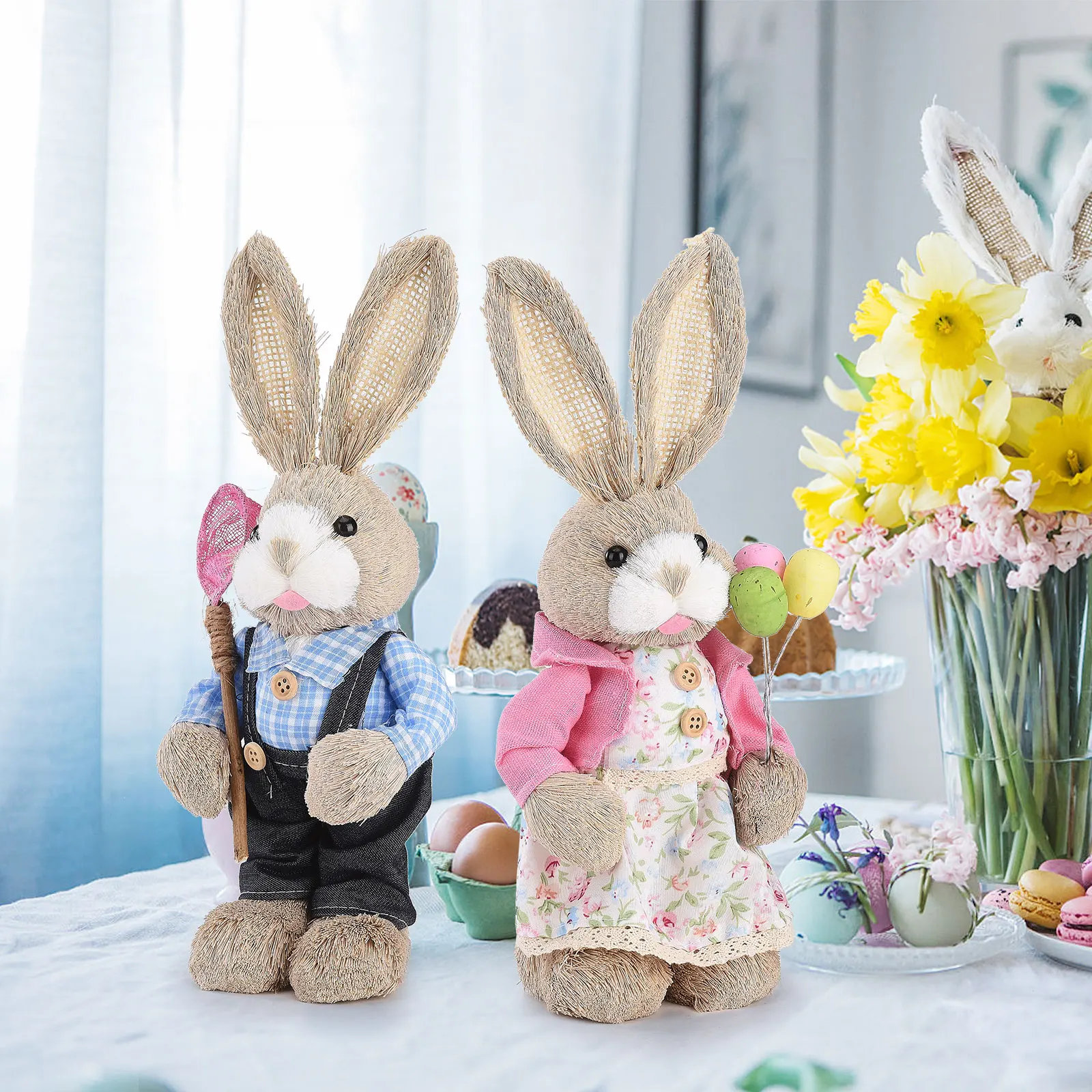 Easter Bunny Ornament Outdoor Shooting 2pcs Home Decoration Party Supplies Window Wedding Props 35cm Pastoral Fabric Decorative