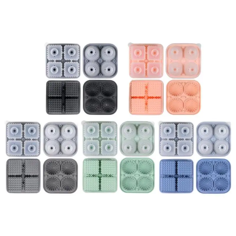 

652F Flexible Silicone Ice Molds Maker With Square Round Designs For Party Dishwasher Safe Ice Cubes Trays for Cocktails