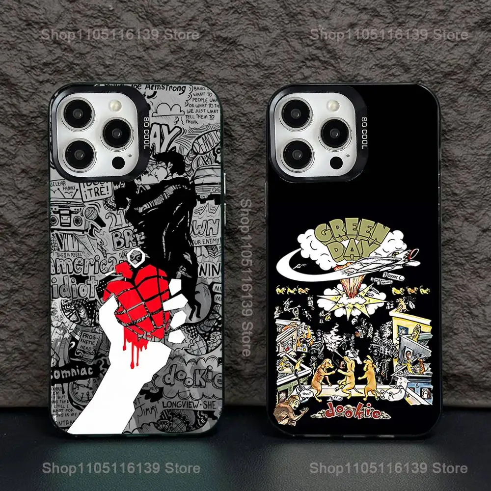 

G-Green Day Band Phone Case For iPhone 16,15,14,13,12,11,Pro,XS,Max,Plus,Mini,SE Black Candy Matte Shockproof Cover