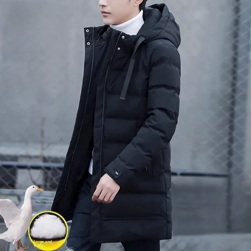 

Мужская утепленная хлопковая куртка с капюшоном средней длины, зимнее пальто, теплое, повседневное, стильное, модное, молодежное, популярное