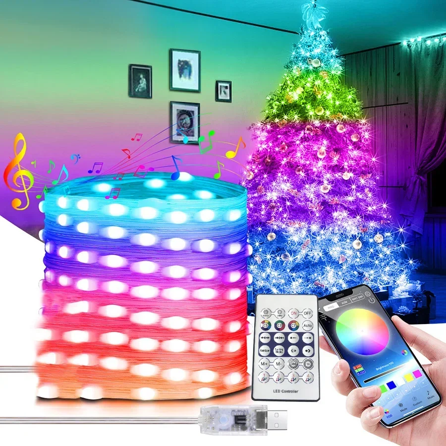 

RGB Smart APP Fairy Light 5M 20M 40M Smart Christmas Tree String Light With Remote USB Bluetooth APP DIY Twinkle Light Garland