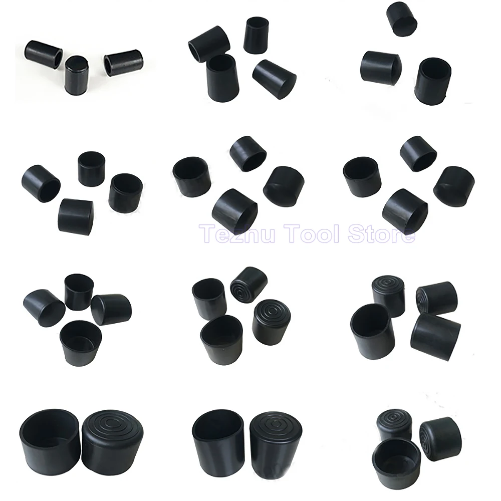 Round Black PVC Soft Rubber Pipe Sleeve Tube Cap Table Chair Foot Pad Protective Cover 6 8 10 12 14 16 19 20 22 25-120mm