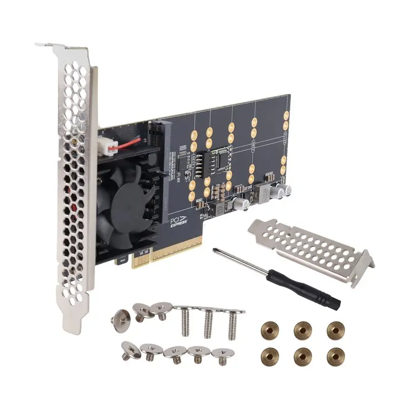 A53M-M. 2 Nvme SSD Expansion Card Pcie 3.0 X8 To Quad 4-Bay With Cooling Fan PLX8747 Chip, Split-Free, Compatible Module Include