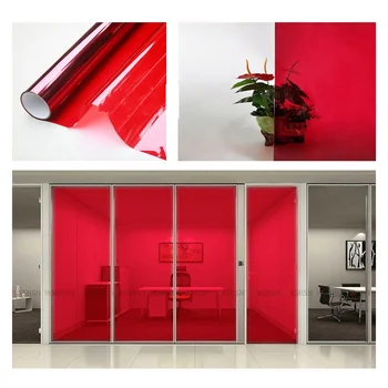 Rote dekorative Fensterfolie, selbstklebend, leicht zu entfernen, Anti-UV, explosionsgeschützt, für Supermarkt, Büro, Geschäft, Zuhause, DIY-Fensterfolie