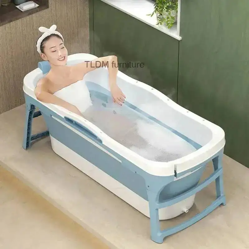 Full-body Adult Home Comfortable Folding Bathtubs Bathtubs Portable Bath Bucket Thickened Plastic Bath Barrel with Armrests GM