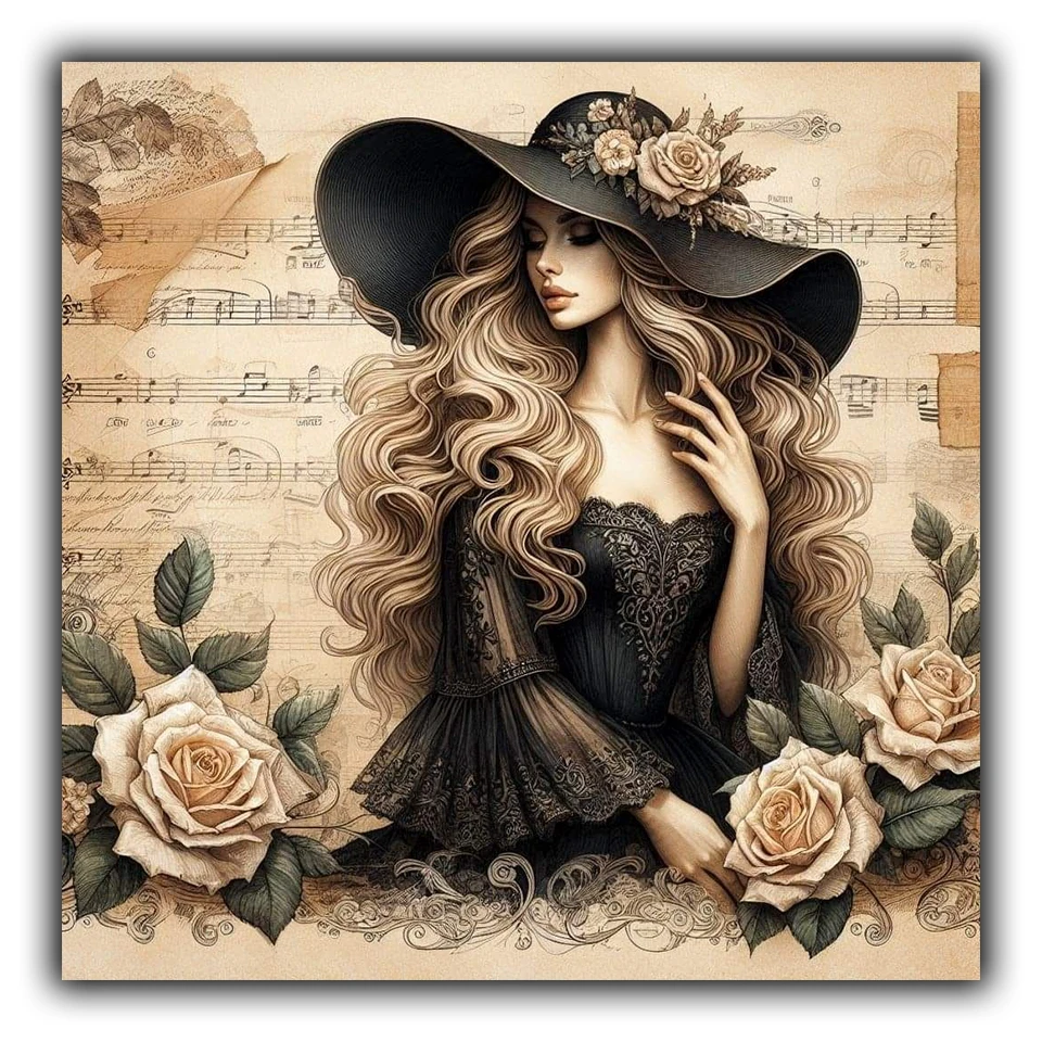 

Beautiful Vintage Woman 5D DIY Diamond Painting Flowers New Rhinestone Embroidery Mosaic Full Round Cross Stitch Kits Room Decor