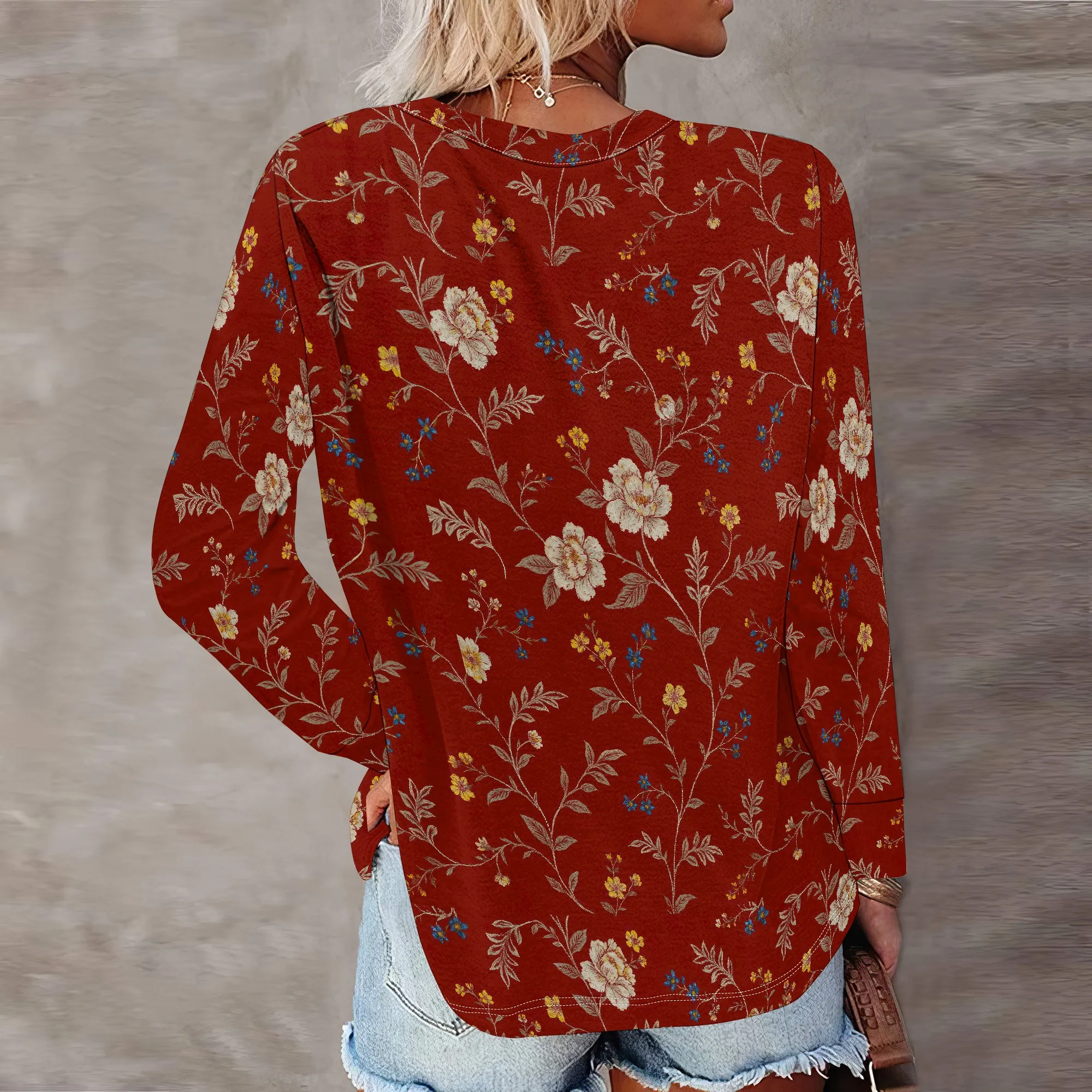 Womens Floral Print Long Sleeve Boho Sweatshirt Crew Neck Pullover Tops Country Style Spring Outing Sweatshirt