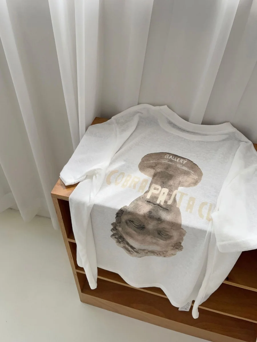 

Женская хлопковая футболка Fletta Summer Vintage с принтом-скульптурой, свободного кроя, тонкая, с коротким рукавом, круглым вырезом, в повседневном стиле, с мультяшным рисунком