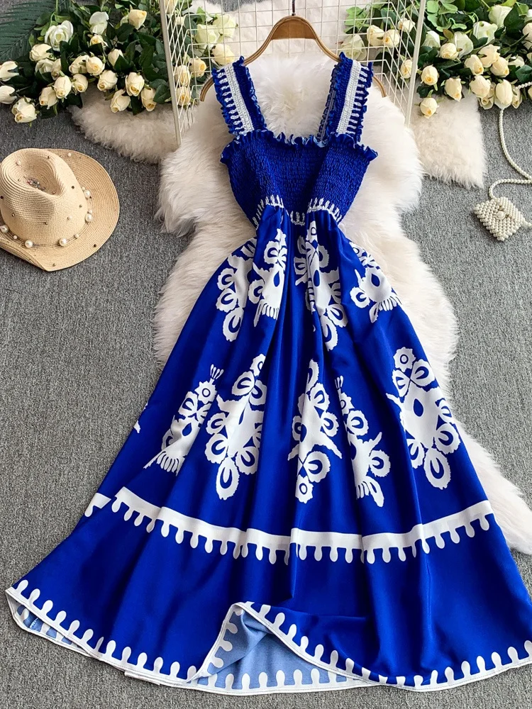 Sommer 2025, Damen-Stil, hohe Taille, A-Linie, Blumendruck, Svel, Gored Saum, Pendeln, Sle, koreanische Faion, langes Dr