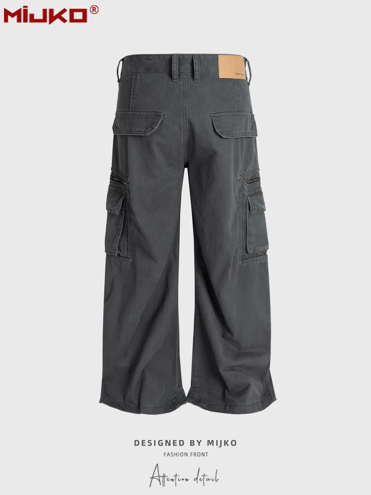 MIJKO Unisex Multi-Pocket Design Straight Leg Pants Knee Pleat Casual Workwear for Men And Women