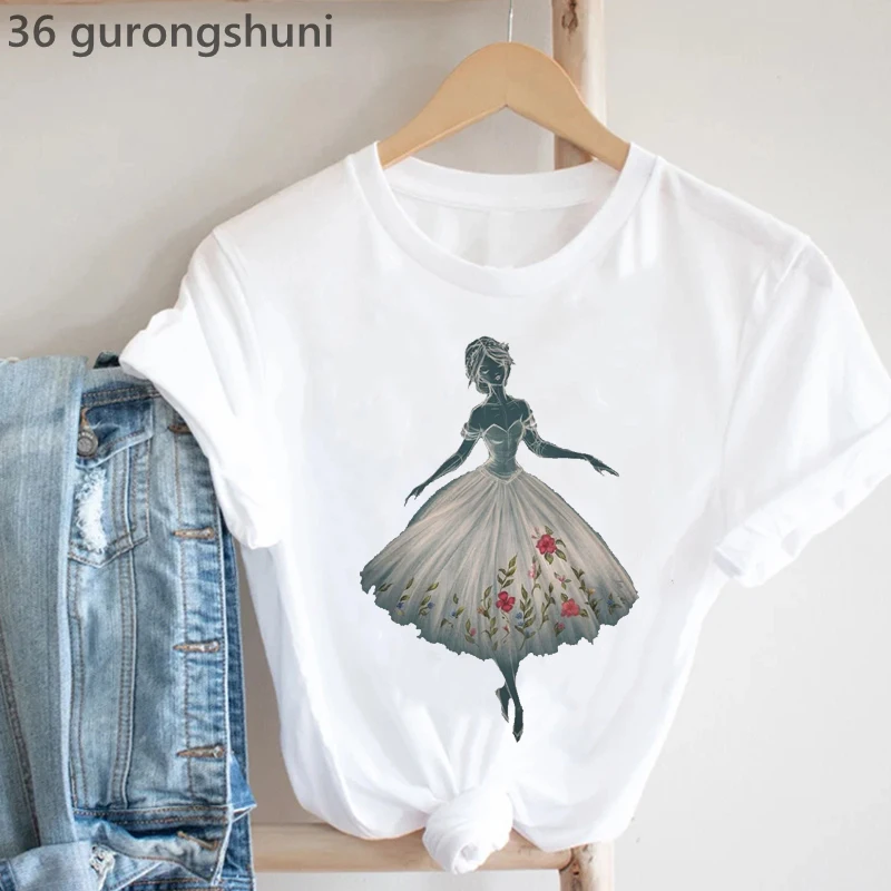 2023 Watercolor Girl Dancing To Music Graphic Print Tshirt Women\'S Clothing White T-Shirt Femme White Casual T Shirt Female Tops