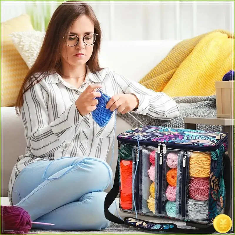 Tas Rajut Crochet, Tas Tote Organizer Benang untuk Membawa Hakpen Rajut, Perlengkapan Rajut