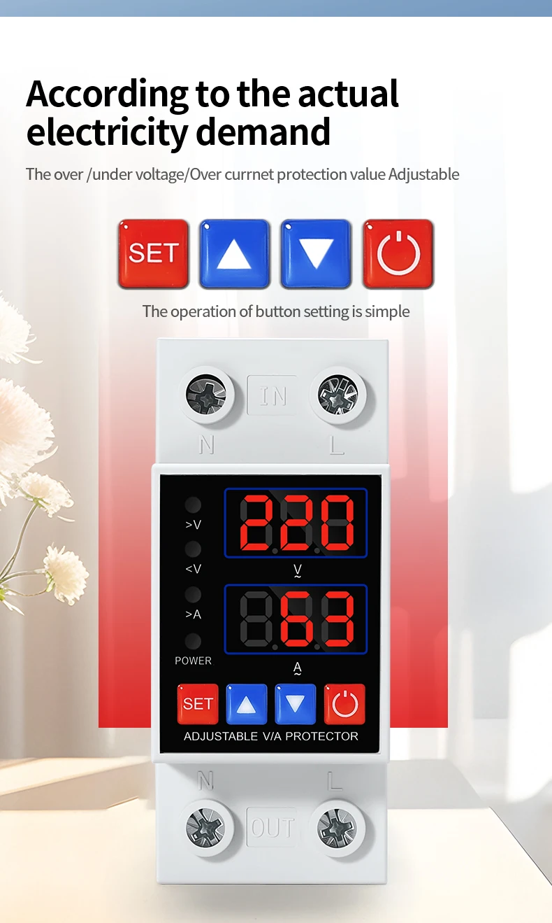40A 63A 230V Din-schiene Einstellbare Überspannung Und Unter Spannung Schutz Gerät Schutz Relais Überstrom Schutz Grenze – Detail 3