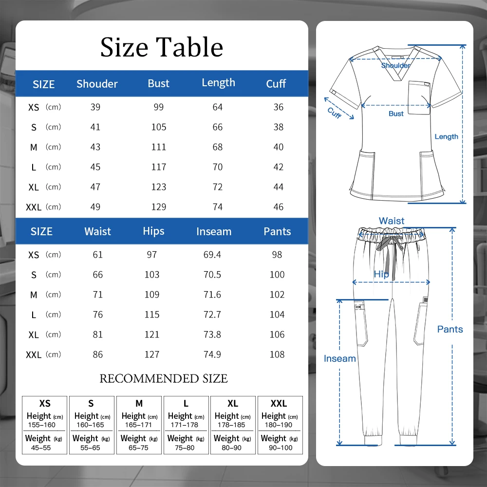 Conjunto de uniforme quirúrgico para mujer, conjunto de enfermería con bolsillo, pantalones para correr, uniforme médico clínico para enfermera, trajes de salón de belleza y Hospital
