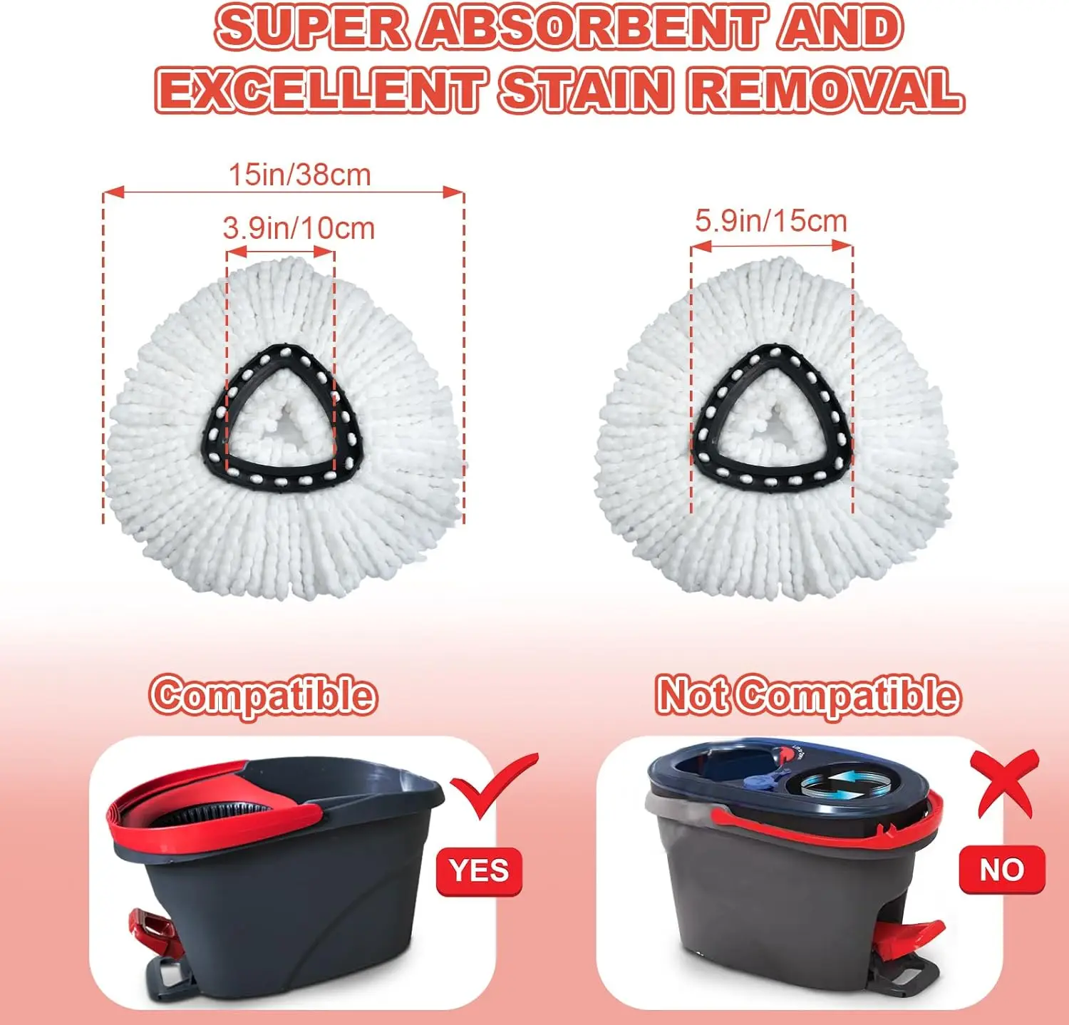 Microfiber Spin Mop Refills for Vileda Triangle Swivel Mops and Vileda Turbo Refill, Vileda EasyWring, Spin Mop Head for Vileda