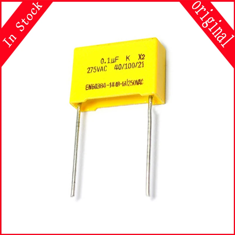 

10pcs/lot 100nF capacitor X2 capacitor 275VAC Pitch 10mm X2 275V Polypropylene film capacitor 0.1uF In Stock