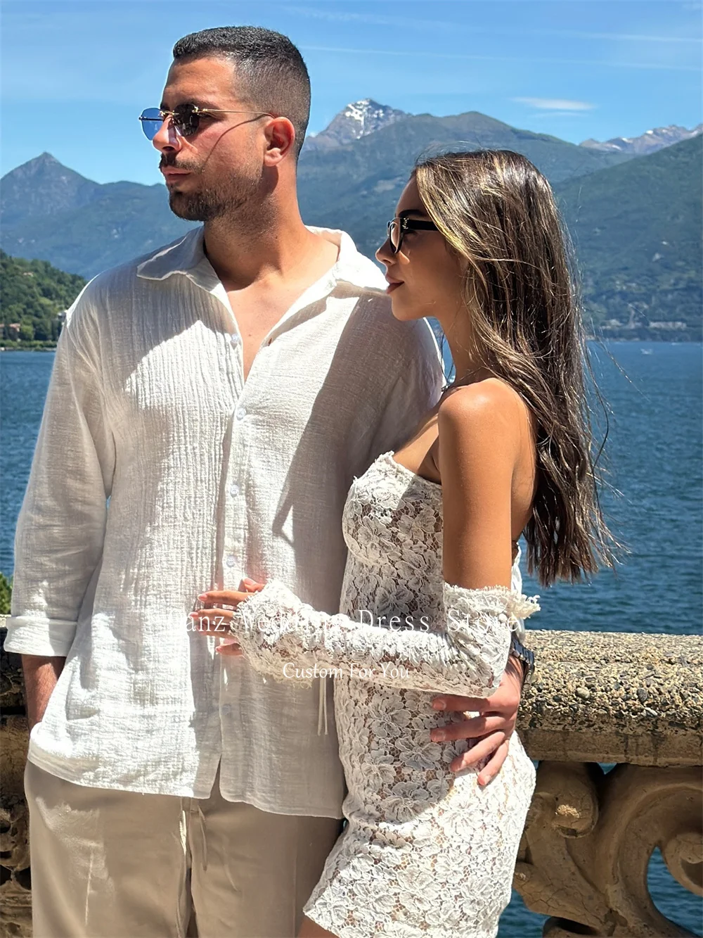 Qanz plage Mini robe De mariée chérie dentelle Appliques robes De mariée manches amovibles Vestido De Novia Civil Boda personnalisé