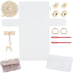 Plastic Mesh Canvas Sheets Bag Set DIY Knitting Crochet Bags Kit Clear Cross Stitch Mesh Plastic with Knitting Needle