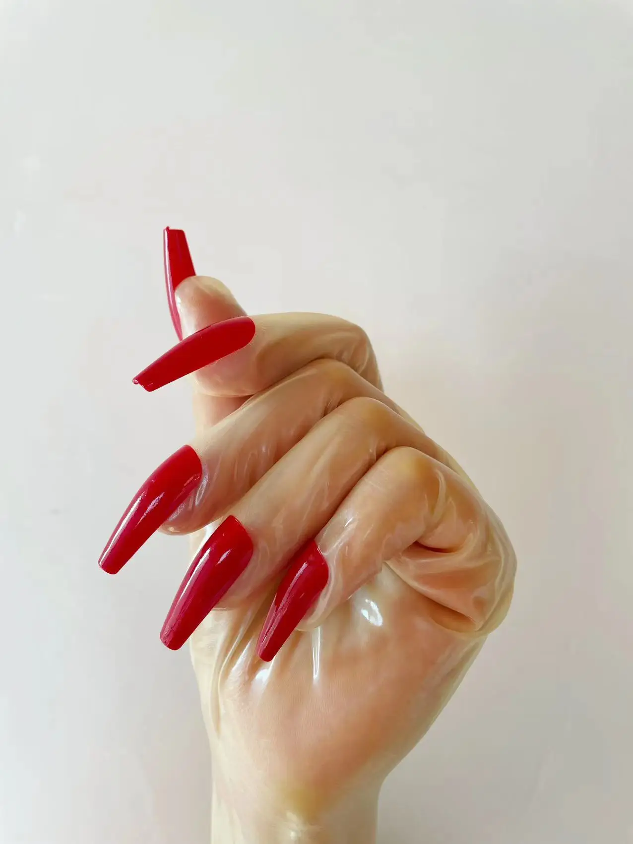 Gant Zentai en Latex Super fin Transparent brillant à l'huile pour femmes, robe croisée fétichiste pour hommes, Cosplay Kigurumi, gants à ongles longs