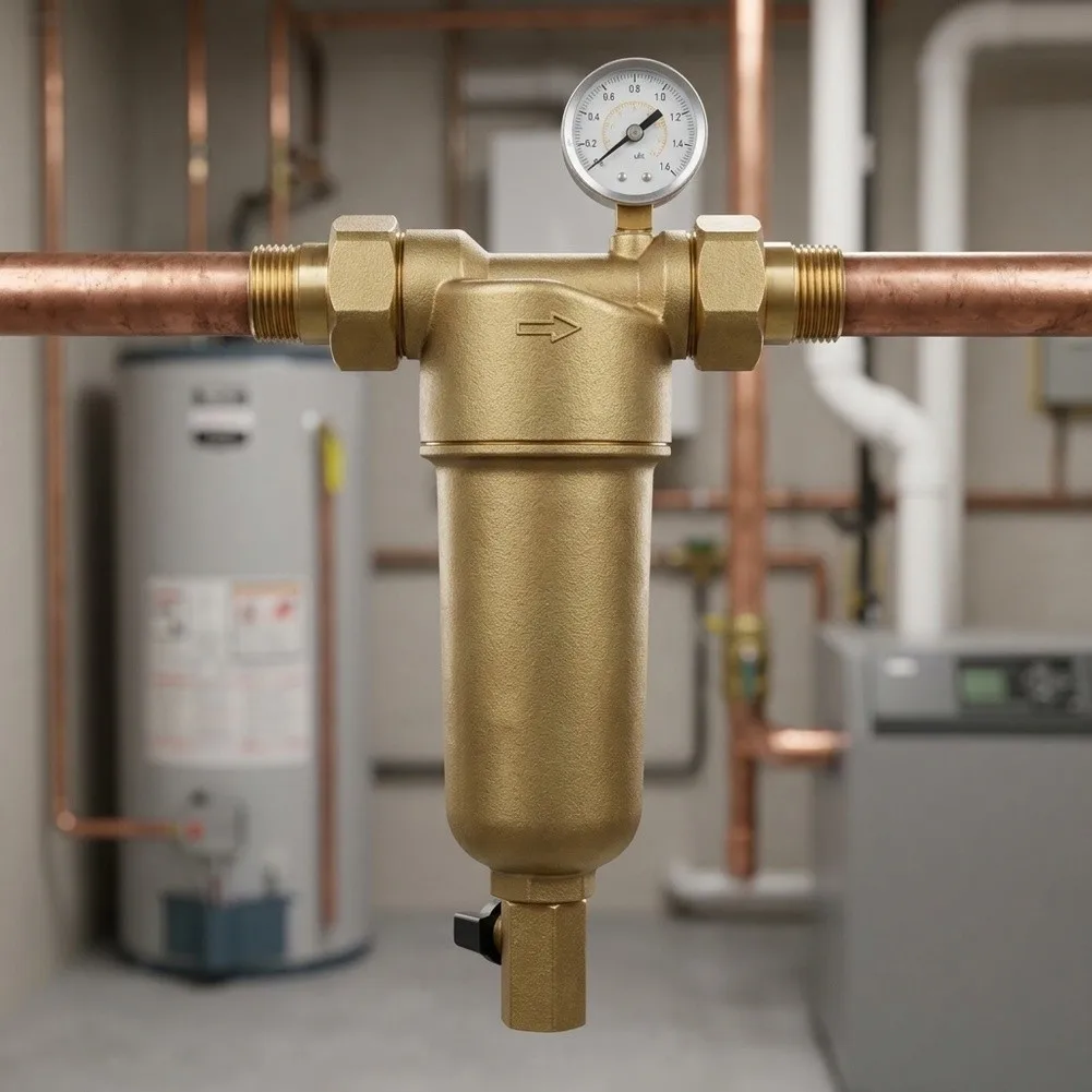 1pc Underfloor Heating Pre-filter Reusable Sediment Filter With Pressure Gauge For Washing Machine Water Heaters