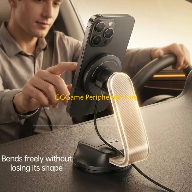 U55B Pad Phone Holder for Car with Wireless Charging, Suction Cup Base, Adjustable Viewing Arm, 25W Power for Car Use