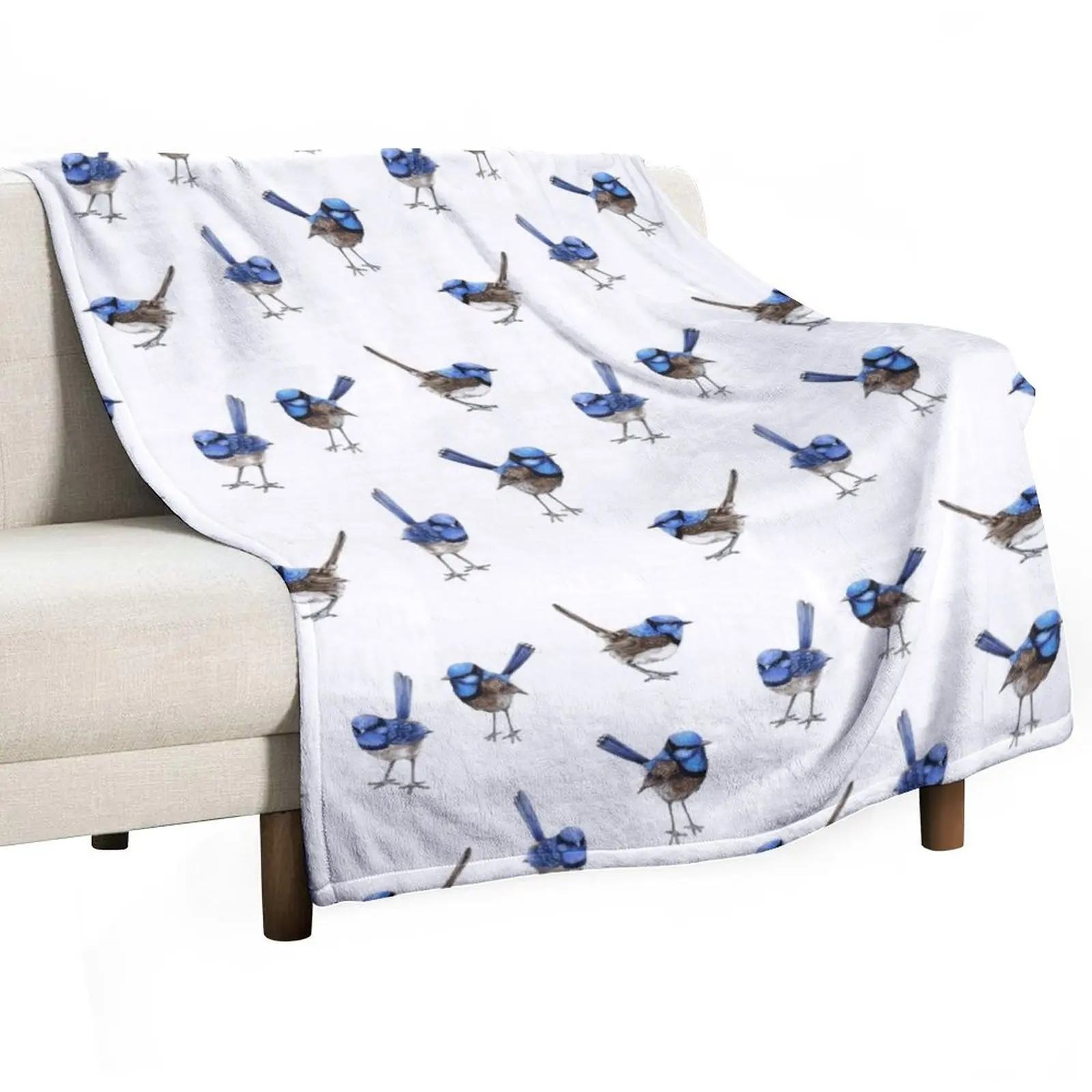 Blue Wrens, Scattered on White Throw Blanket Designers manga Blankets