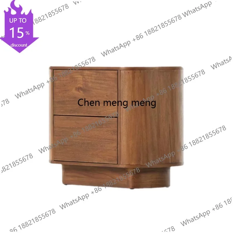 Q178 Medieval bedside table Round solid wood bucket cabinet White wax wood oval special-shaped design cabinet