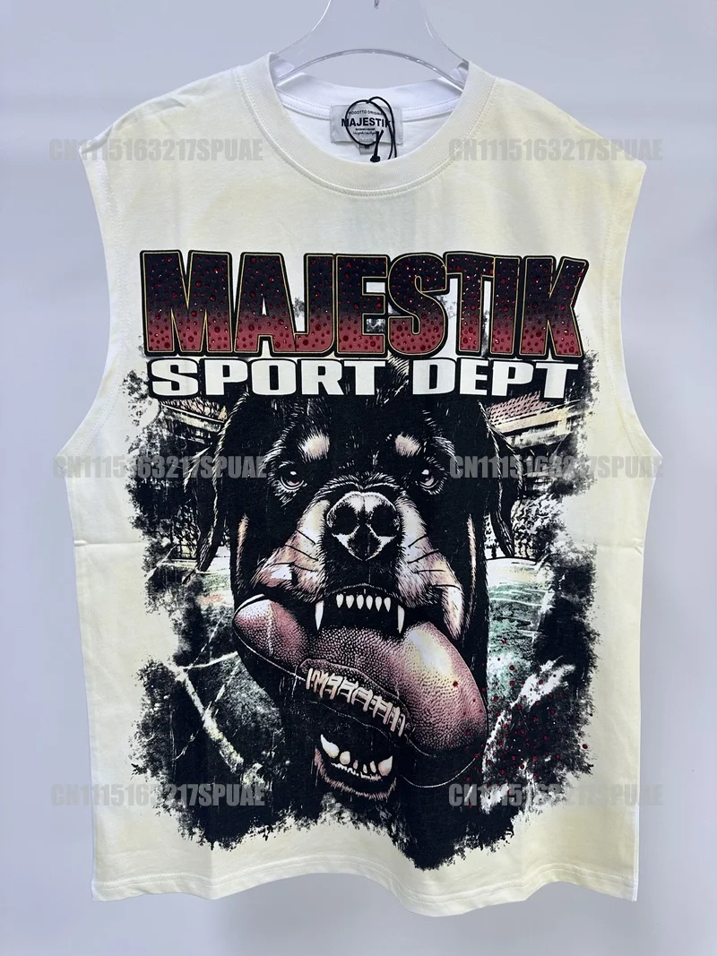 Summer Men's Washed Tank Top Funny Skull Rhinestone Sleeveless Graphic Tee Oversized Vintage Streetwear Cotton Vest Black