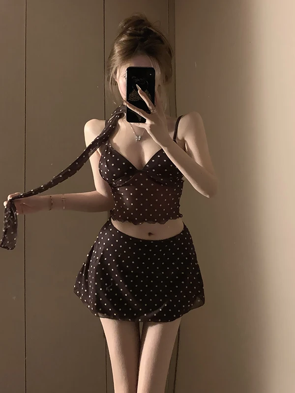 

Spot Pattern Bikini Swimsuit Women's Sexy Pure Desire Small Chest Slimming Hot Spring Island Vaion Summer Two Piece Swimsuit