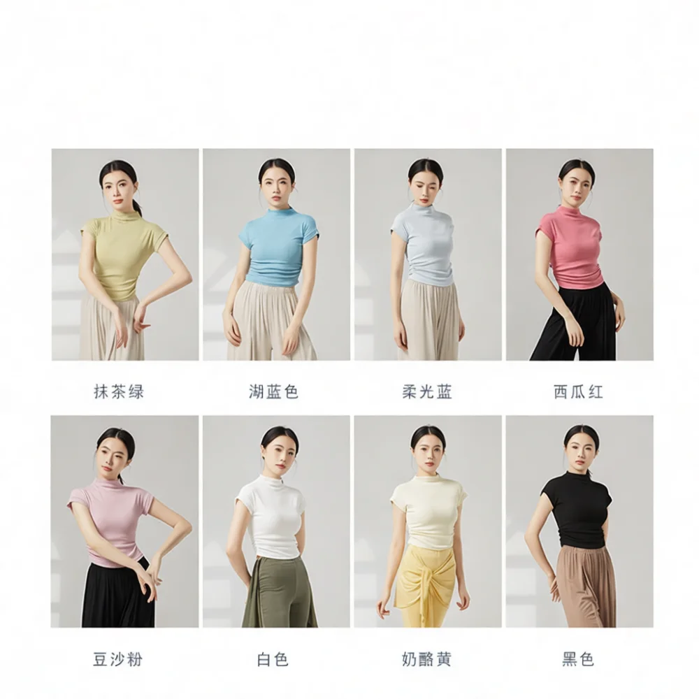 Women Fitness Shirt Mock Neck Long Sleeve Top Slim Yoga Apparel Stretchy Dance Running Sportswear Athletic Gym Clothing