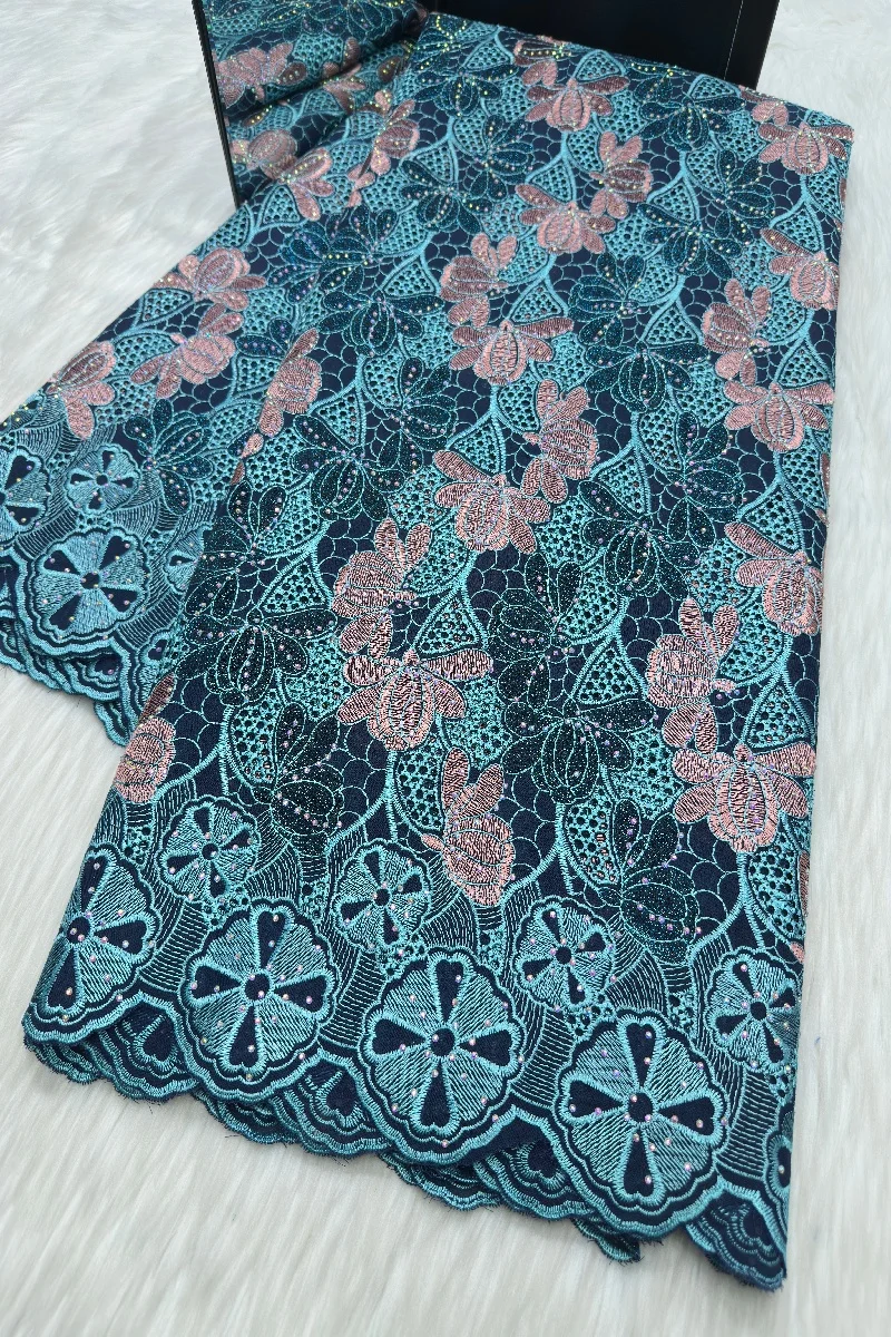 

2026 African Polyester Cotton Lace Fabric High Quality Swiss Voile Lace With Stones Nigerian Embroidery Lace For Wedding Dresses