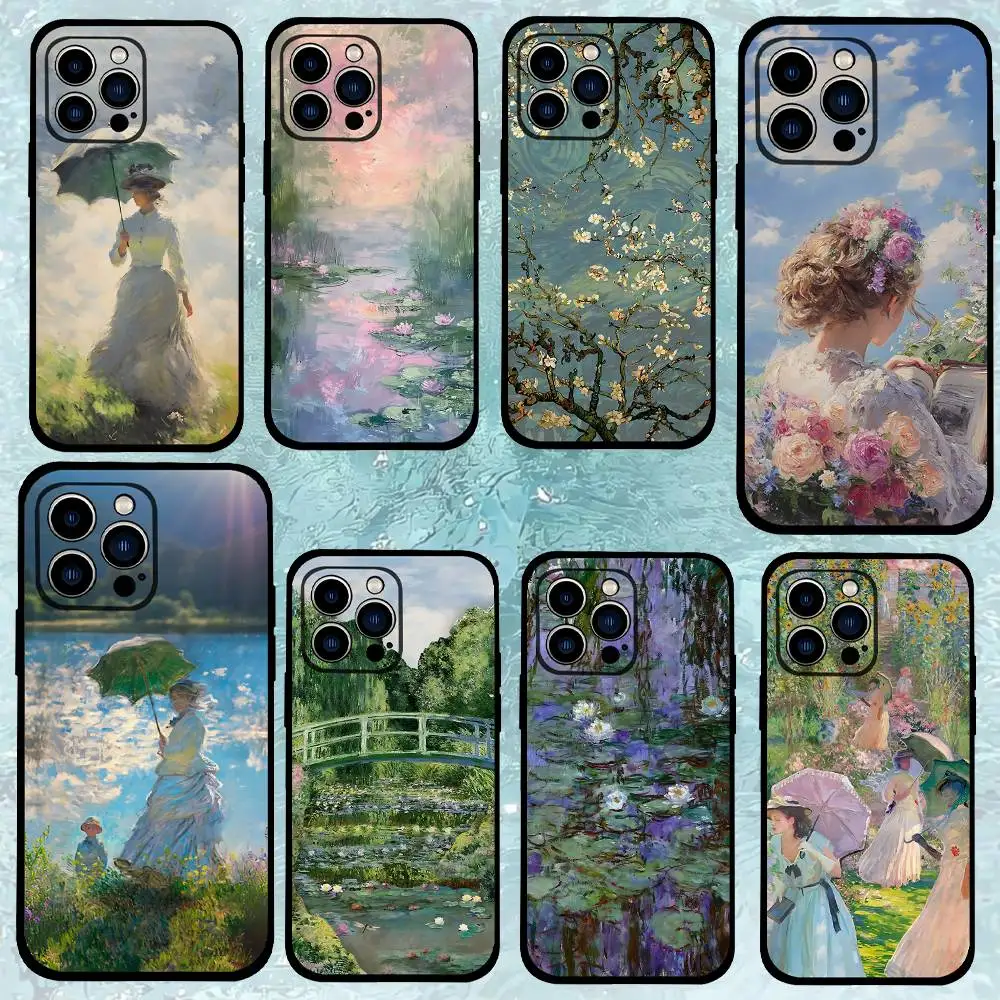 

Claude Monet Art Phone Case For IPhone 1716 15 14 13 Pro Max 11 12 Mini X Xs XR Black Silicone Cover