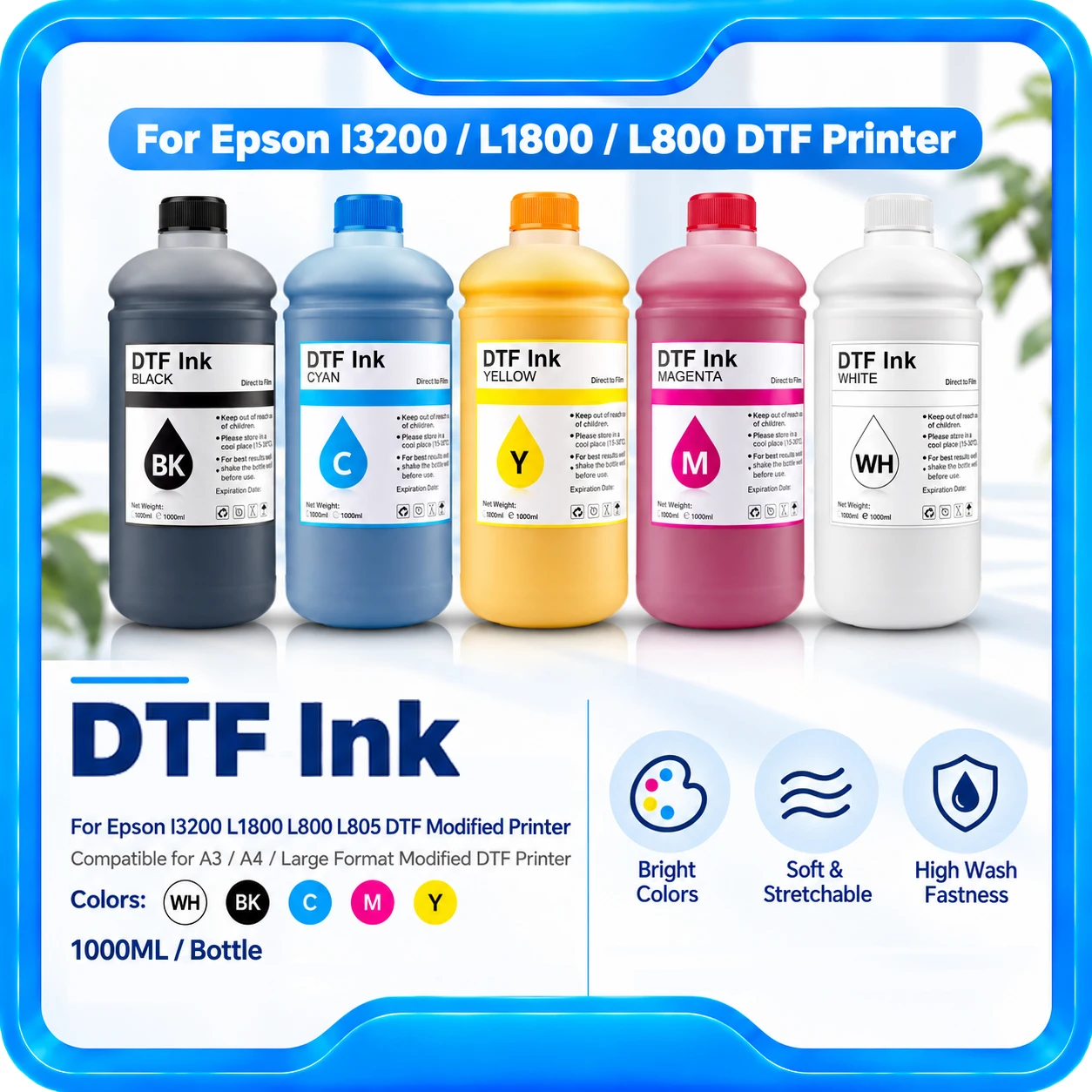 White DTF Ink 1000ml for DTF Film Ink Direct Transfer Film for Epson I3200 I1600 DX5 DX7 4720 5113 XP600 Printhead L1800 1390