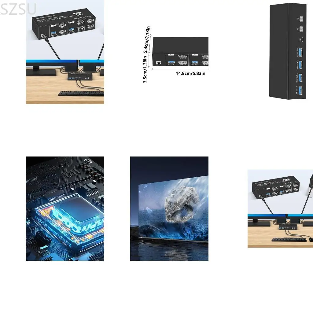 

SZSU High Resolution 8K 4K120HZ DisplayPort KVM Переключатели для многозадачности и игр для беспрепятственного обмена