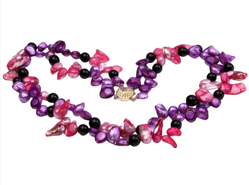 

Terisa Pearl Jewelry 2 strand Purple and Pink Freshwater Pearl and Agate Necklace for Women