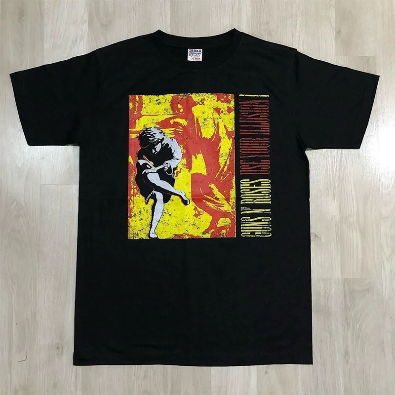 Men's Guns N' Roses Rock American Retro Loose Casual Short-Sleeved T-Shirt Versatile Printed Tee for Comfortable Wear.cotton t shirt, 100% cotton tee, soft breathable t-shirt, summer short sleevetops, unisex graphic tee, plus size t shirts               .