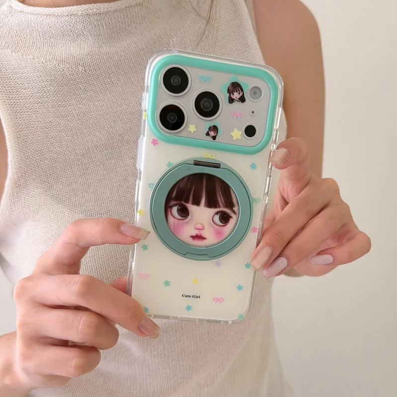 

Color Little Star Cute Girl Stand Phone Case For iPhone 17 Pro 16 15 Pro Max Back Cover Shockproof Protective Cases For iPhone 1