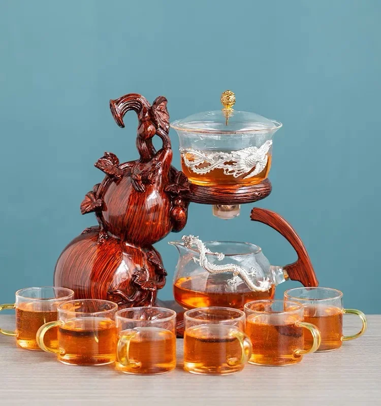 Automatic Tea Maker Lazy Kungfu Teapot Drinking Heat-Resistant Glass Tea Set Magnetic Water Diversion Rotating Cover Bowl