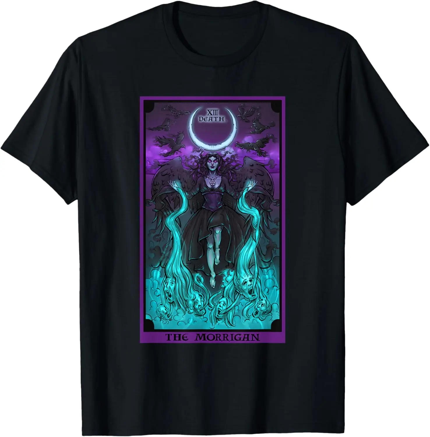 The Morrigan Death Tarot Card Gothic Pagan Witch Triple Moon T-Shirt