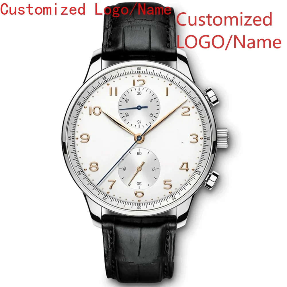 高級自動機械式時計メンズ腕時計ステンレススチールポルトガルローズゴールドブラックブルーレザーホワイトダイヤル